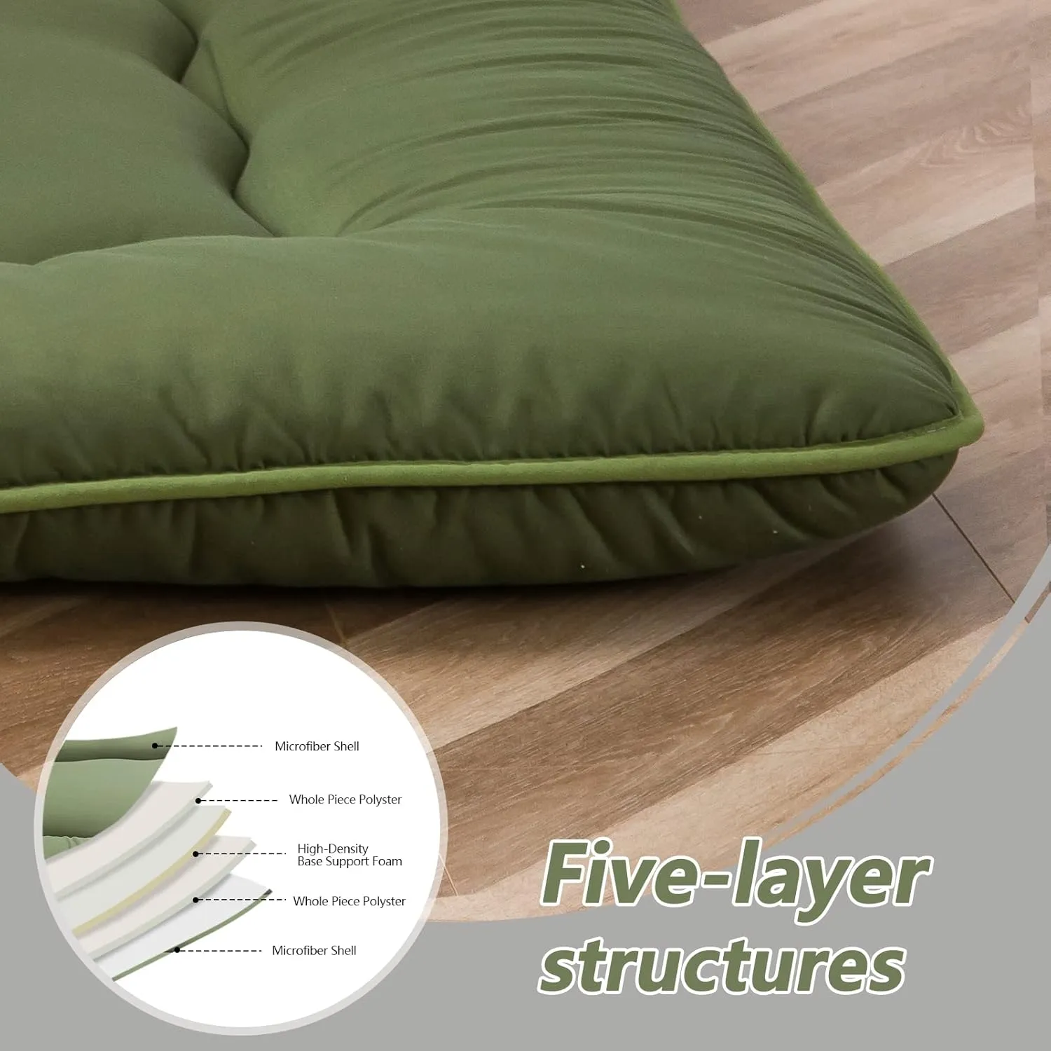 MAXYOYO Cot Mattress Green Floor Bed, Japanese Floor Mattress Futon Mattress Narrow Twin Mattress Single Bed Mattress Floor Mattress for Adults, Foldable Roll Up Camping Cot Mattress