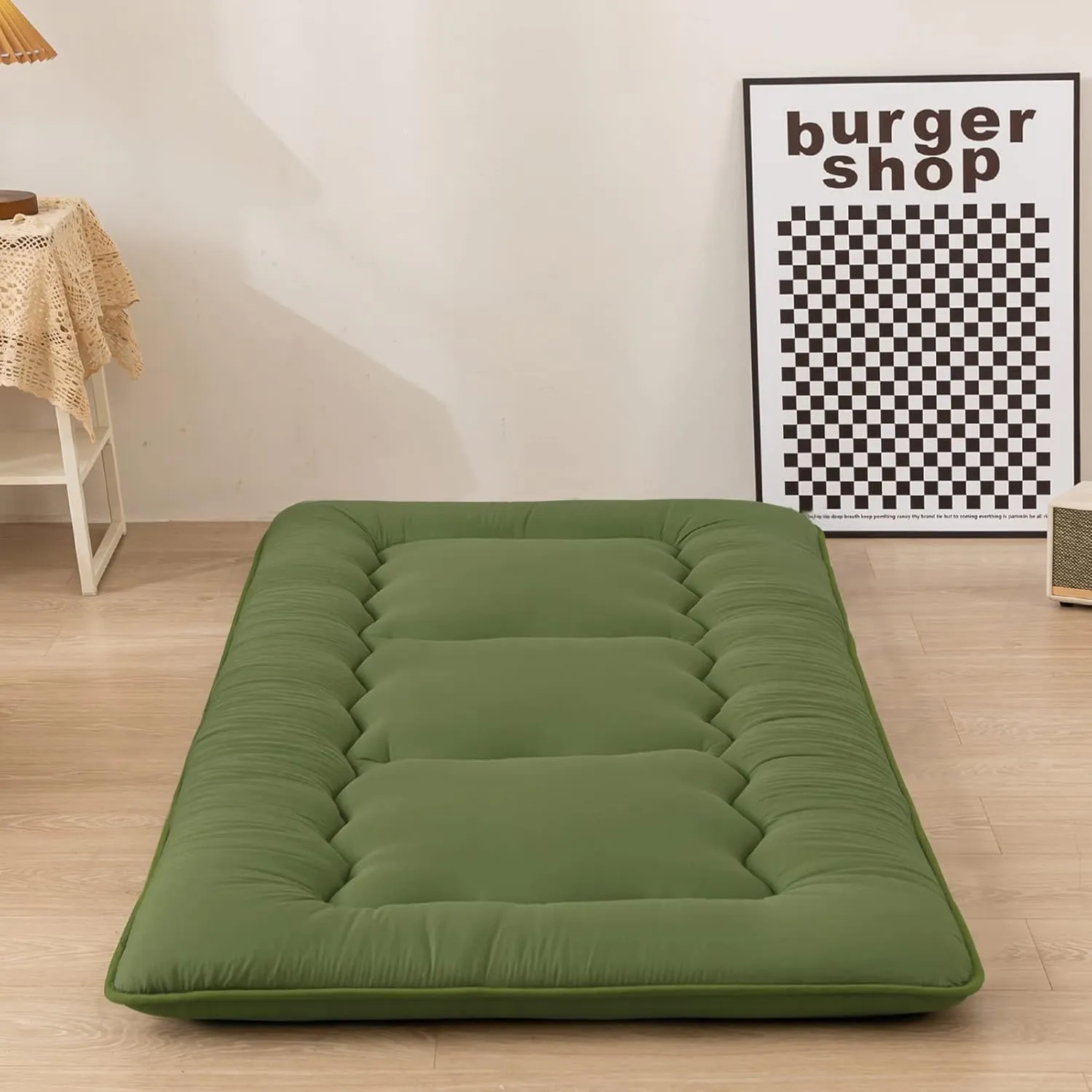 MAXYOYO Cot Mattress Green Floor Bed, Japanese Floor Mattress Futon Mattress Narrow Twin Mattress Single Bed Mattress Floor Mattress for Adults, Foldable Roll Up Camping Cot Mattress