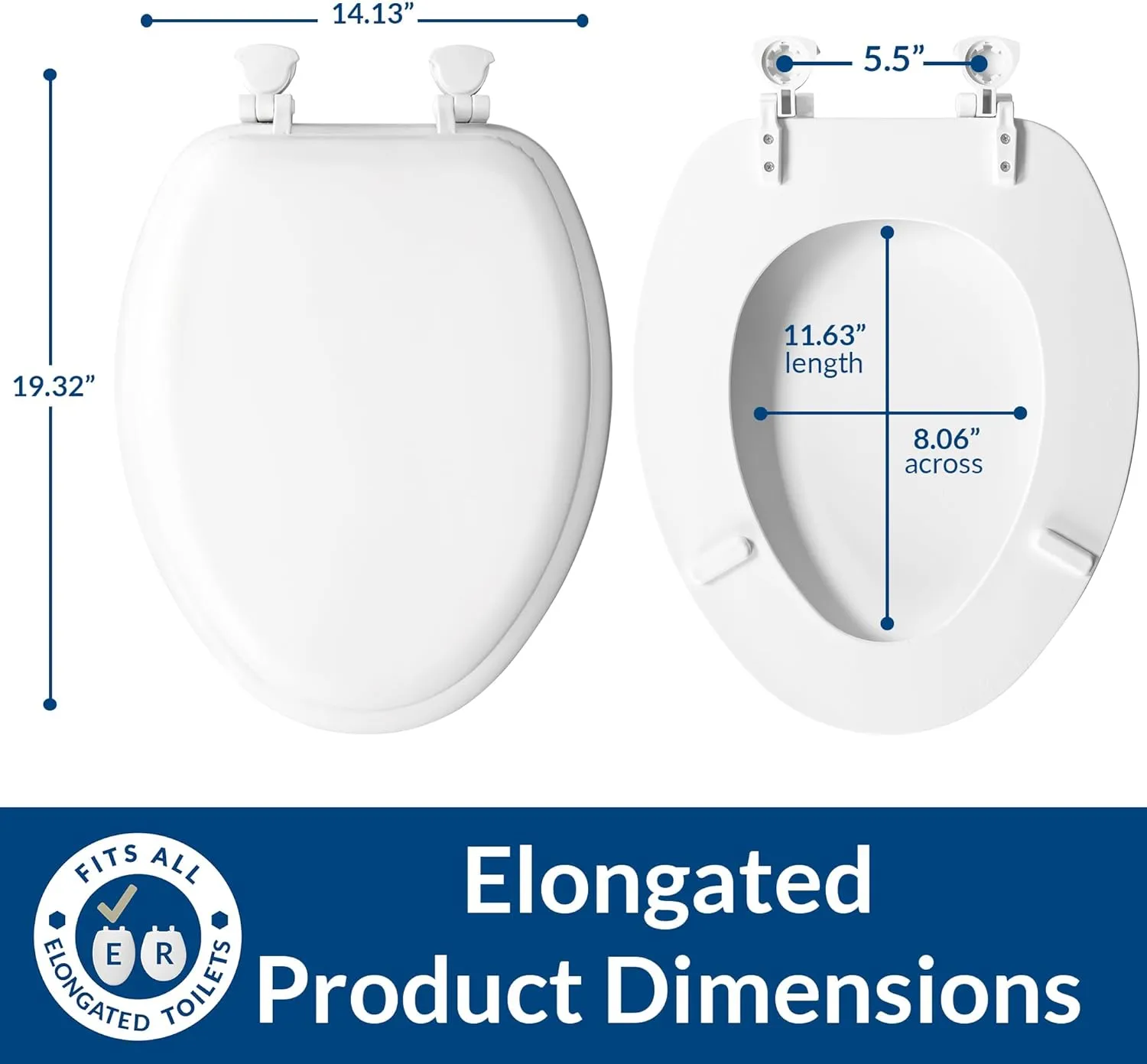Mayfair Padded Toilet Seat, Cushioned Soft Vinyl over Wood Core Seat, Secure Hinges, Easy Clean, Elongated, White