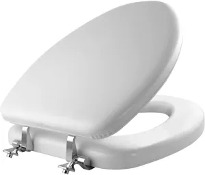 Mayfair Padded Toilet Seat with Chrome Hinges, Soft Vinyl over Wood Core Seat, Elongated, White