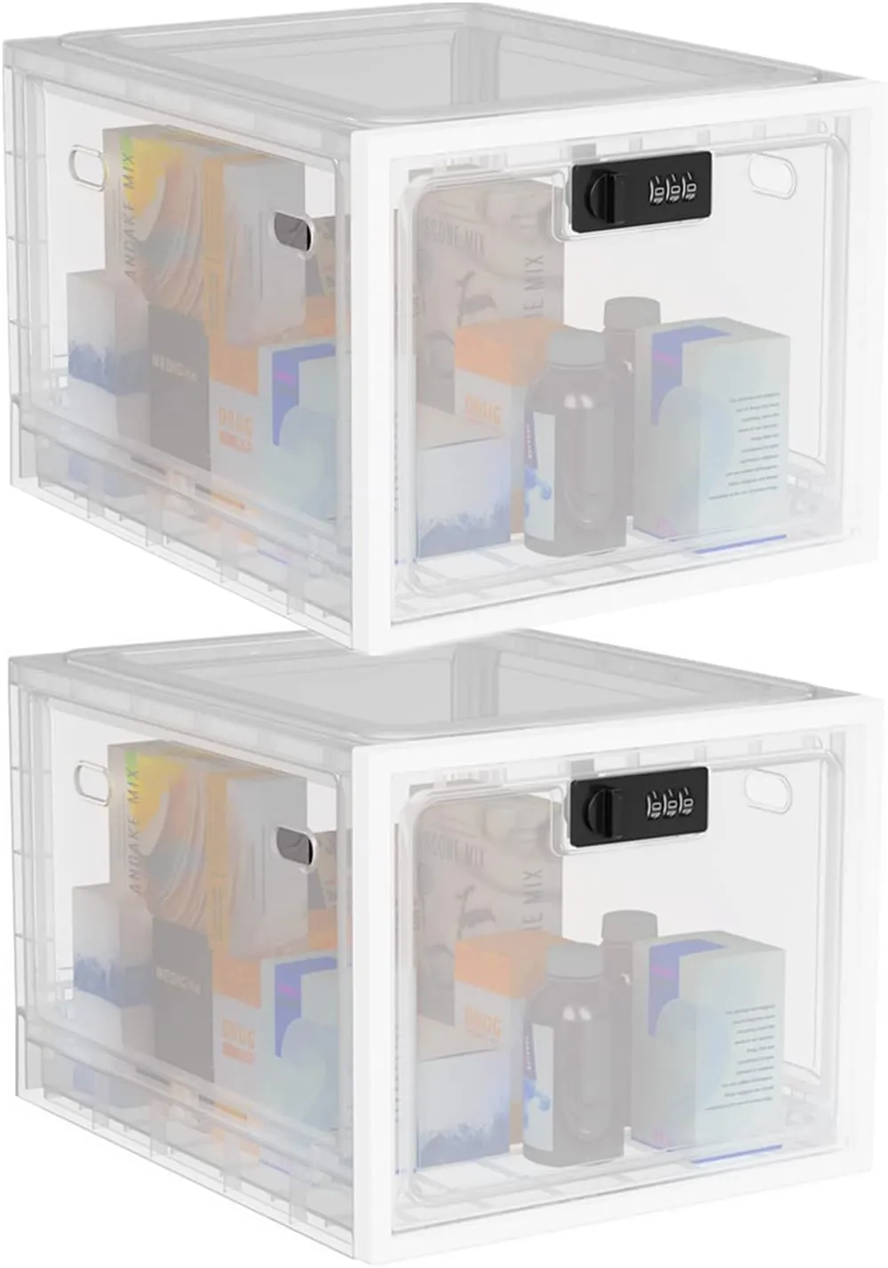 Medicine Box with Combination Lock,Lock boxes for Medication Safe Storage Cabinet, Large Lockable Locker for Food,Snacks,Phone Jail,Refrigerator Container,Marker Organizer Safety Lockbox (2Pack Clear)