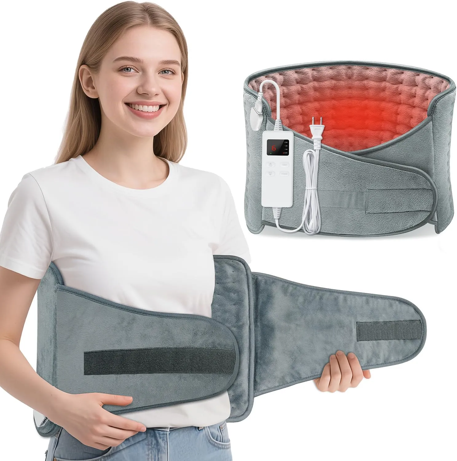 MELCAM Heating Pad for Back Pain Relief, 12"x24" 20" Large Electric Heating Pad for Period Cramps with Belt, 6 Heats Levels & 4 Timers, Auto Shut Off, Machine Washable, Gifts for Women Men Mom Dad