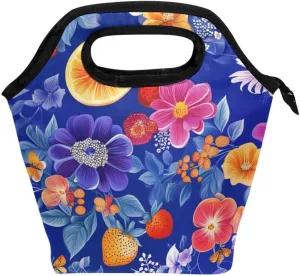 mens lunch bag with Curved handle lunch box Waterproof small insulated cooler bag for Picnic School Fresh Salmonberry Fruit Royal Blue