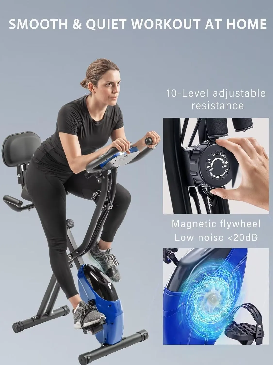 Merax Workout Bike For Home - 4 In 1 Recumbent Exercise Bike and Upright Indoor Cycling Bike Positions, 16 Levels Magnetic Resistance Exercise Bike, Foldable Stationary Bike Machine, Fitness Bike