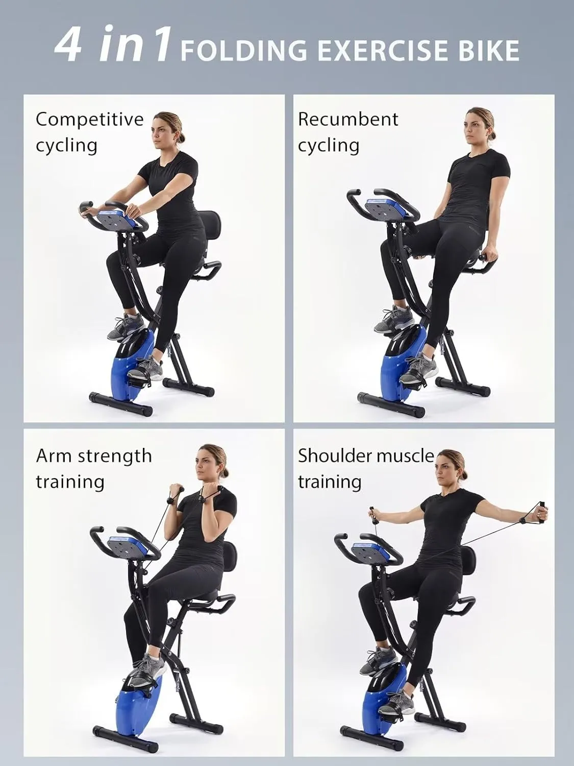 Merax Workout Bike For Home - 4 In 1 Recumbent Exercise Bike and Upright Indoor Cycling Bike Positions, 16 Levels Magnetic Resistance Exercise Bike, Foldable Stationary Bike Machine, Fitness Bike