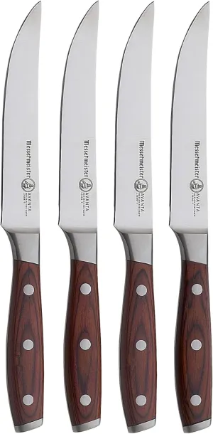 Messermeister Avanta Forged 5” Fine Edge Steak Knife Set - German X50 Stainless Steel - Rust Resistant & Easy to Maintain - Includes 4 Steak Knives