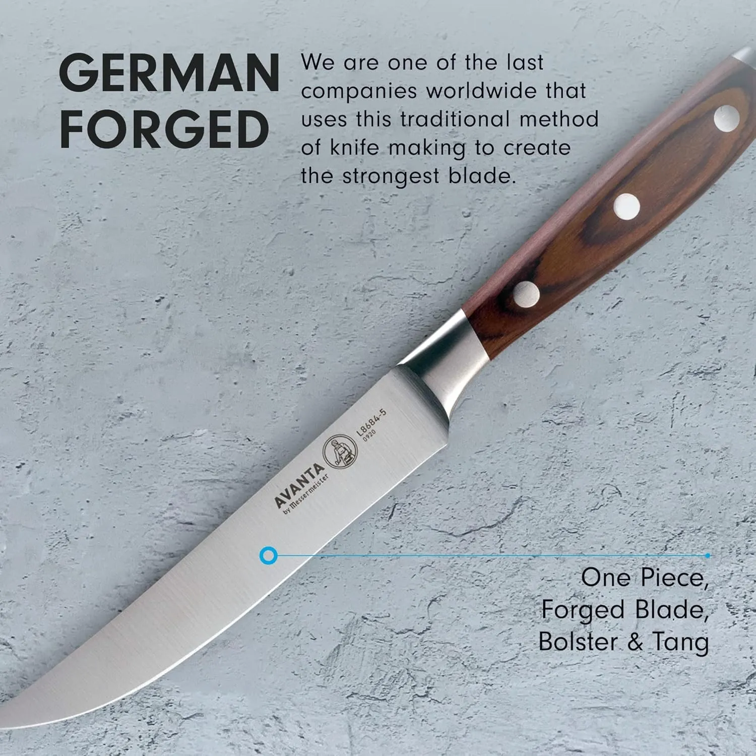 Messermeister Avanta Forged 5” Fine Edge Steak Knife Set - German X50 Stainless Steel - Rust Resistant & Easy to Maintain - Includes 4 Steak Knives