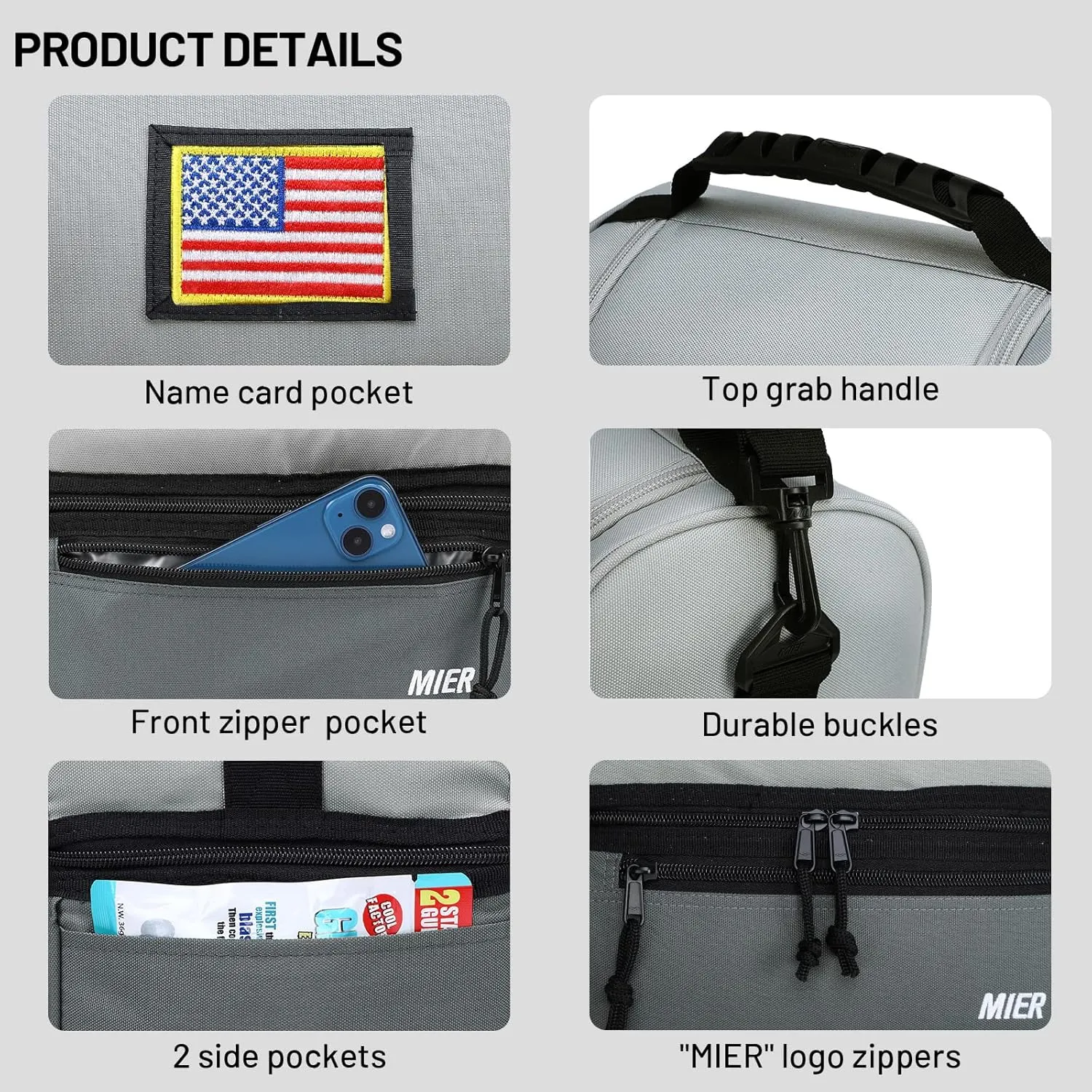 MIER Adult Lunch Box Insulated Lunch Bag Large Cooler Tote Bag for Men, Women, Double Deck Cooler （Dark Grey/Grey, Large）
