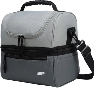 MIER Adult Lunch Box Insulated Lunch Bag Large Cooler Tote Bag for Men, Women, Double Deck Cooler （Dark Grey/Grey, Large）