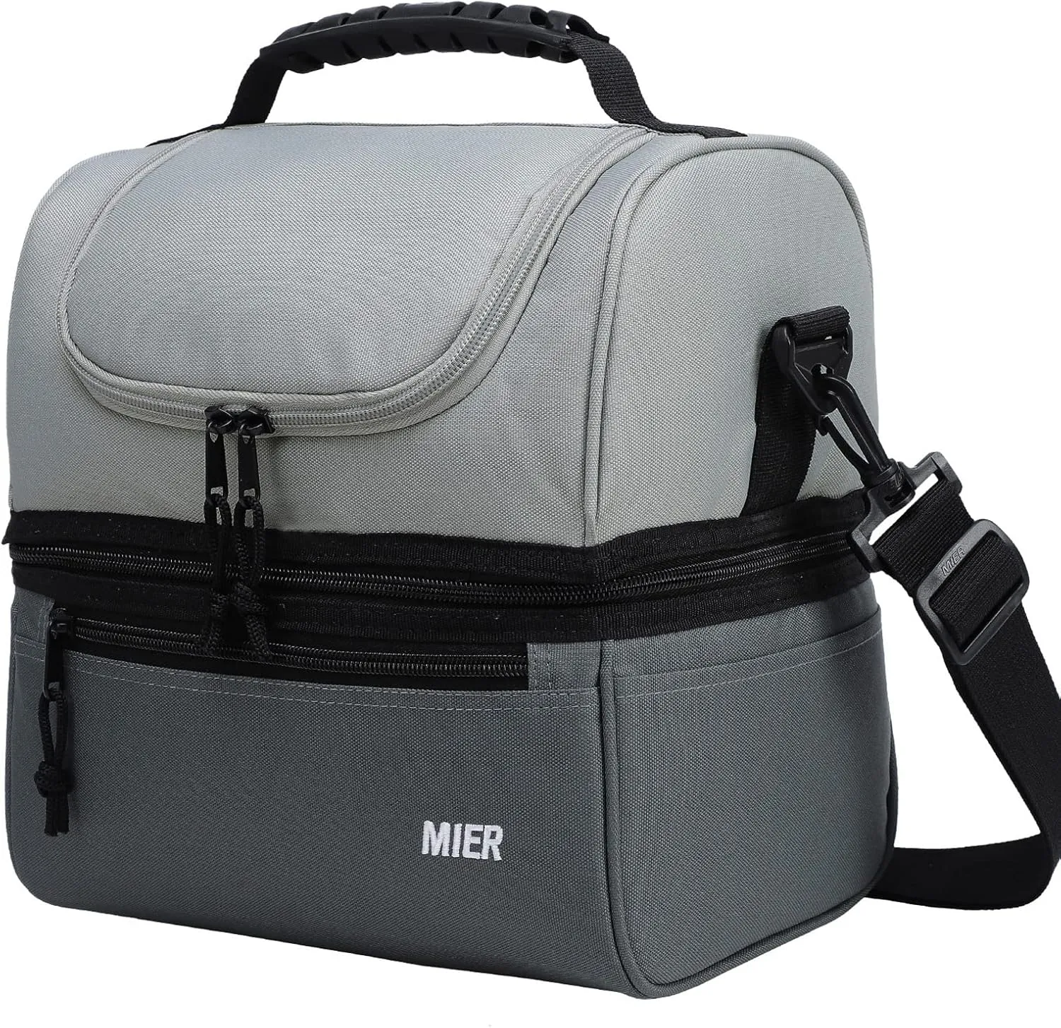 MIER Adult Lunch Box Insulated Lunch Bag Large Cooler Tote Bag for Men, Women, Double Deck Cooler （Dark Grey/Grey, Large）