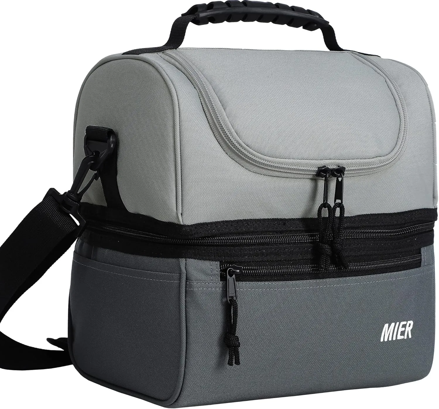 MIER Adult Lunch Box Insulated Lunch Bag Large Cooler Tote Bag for Men, Women, Double Deck Cooler （Dark Grey/Grey, Large）