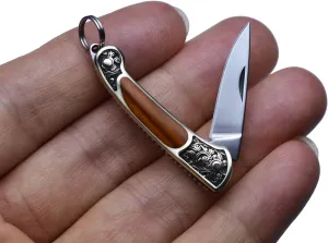 Mini Pocket Knife Keychain for Men, Ultra Light 9g Compact Folding Knife EDC, Sharp X50CR15MoV Steel Blade, Brass Sandalwood Handle