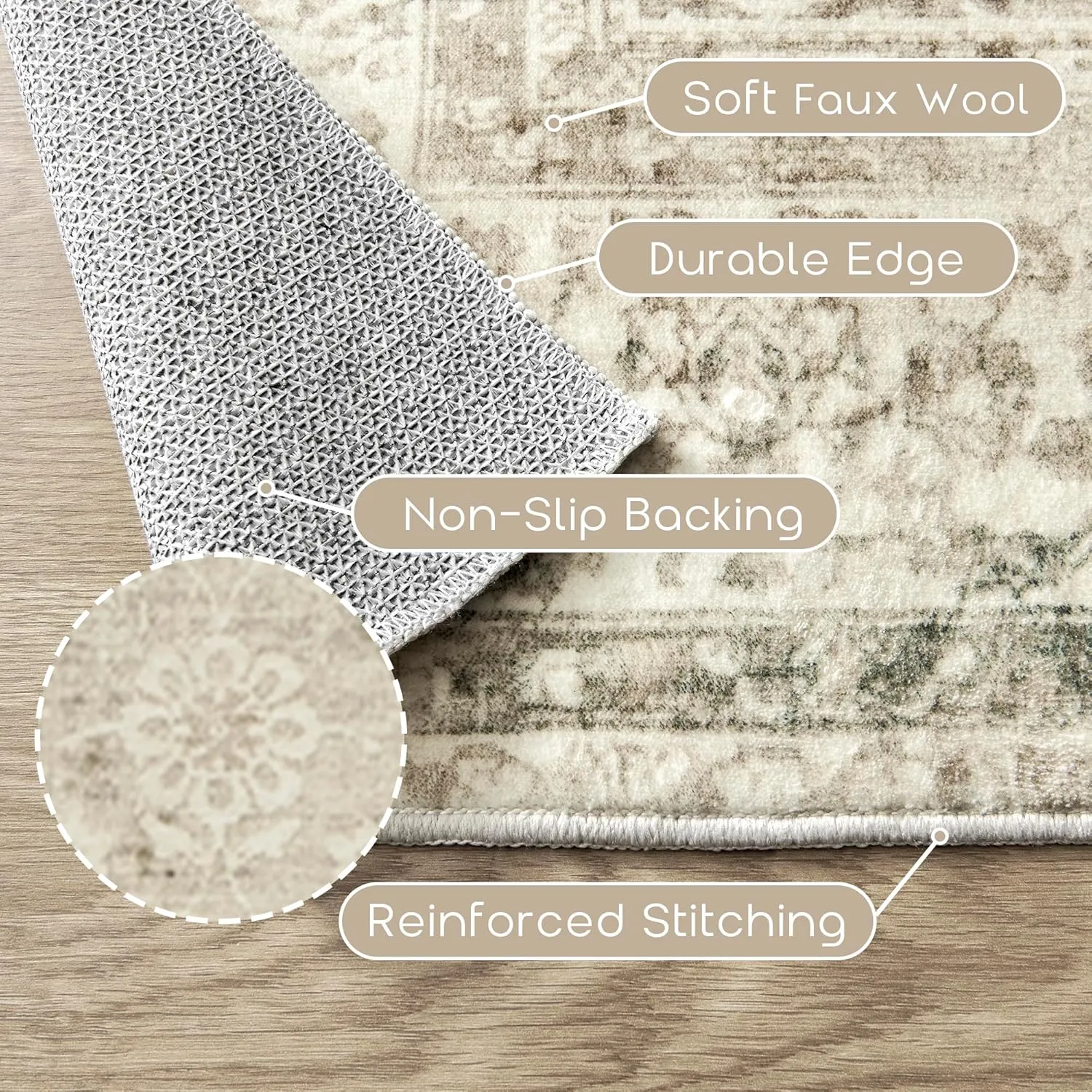 Modern Farmhouse Area Rug 5 x7 Washable Floral Earth Tone Neutral Boho Nursery Rug 5x7 for Baby Boy Bedroom,Tan Brown and Cream Beige