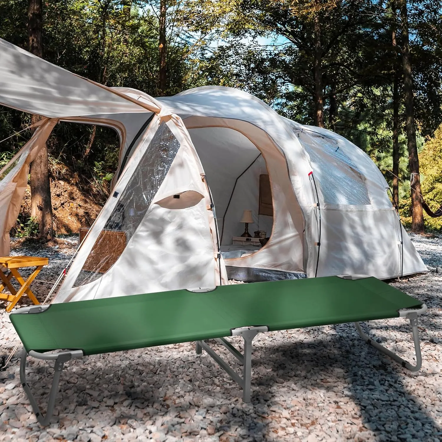 MoNiBloom Lightweight Folding Camping Cot Bed, Ultralight Folding Portable Compact Cots for Outdoor Travel Base Camp Hiking Mountaineering Lightweight Backpacking, Weight Capacity 195 lbs, Blue