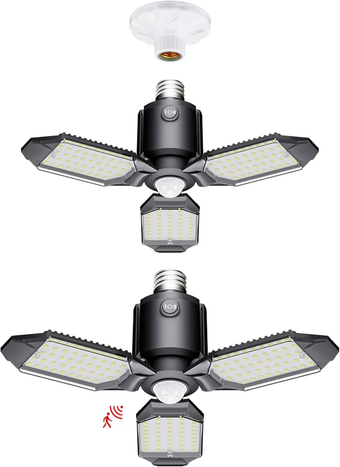 Motion Sensor Ceiling Light - 80W LED, Dusk to Dawn Sensor, Ultra Bright Shop Light Bulb, 2Pack for Garage, Barn, Basement