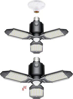 Motion Sensor Ceiling Light - 80W LED, Dusk to Dawn Sensor, Ultra Bright Shop Light Bulb, 2Pack for Garage, Barn, Basement