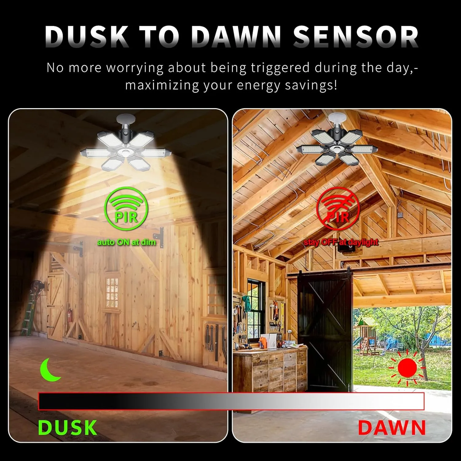 Motion Sensor Garage Light, 20000LM 200W Garage Lights Ceiling Led Motion Activated,Motion Light Indoor with Dusk to Dawn, E26/E27 Screw in Shop Light for Basement Barn Attic Warehouse