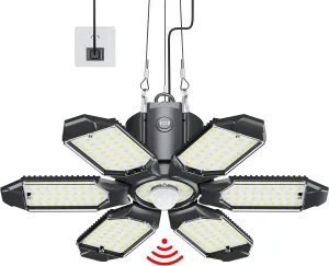 Motion Sensor Garage Light, 200W 20000LM Plug in Motion Sensor Light Indoor, Shop Lights for Garage Motion Activated Deformable Panels, Dusk to Dawn Sensor Light for Basement, Workshop, Warehouse
