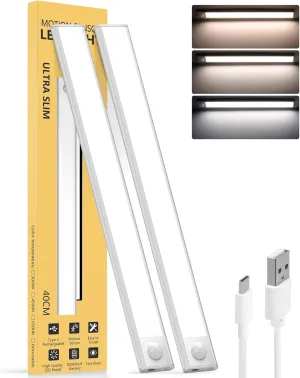 Motion Sensor Light Indoor,3000mAh Rechargeable Under Cabinet Lights,16 Inch Battery Operated Dimmable Counter Closet Light,72 LED 3 Color Temperatures Night Lighting Wireless for Kitchen(2Pack)