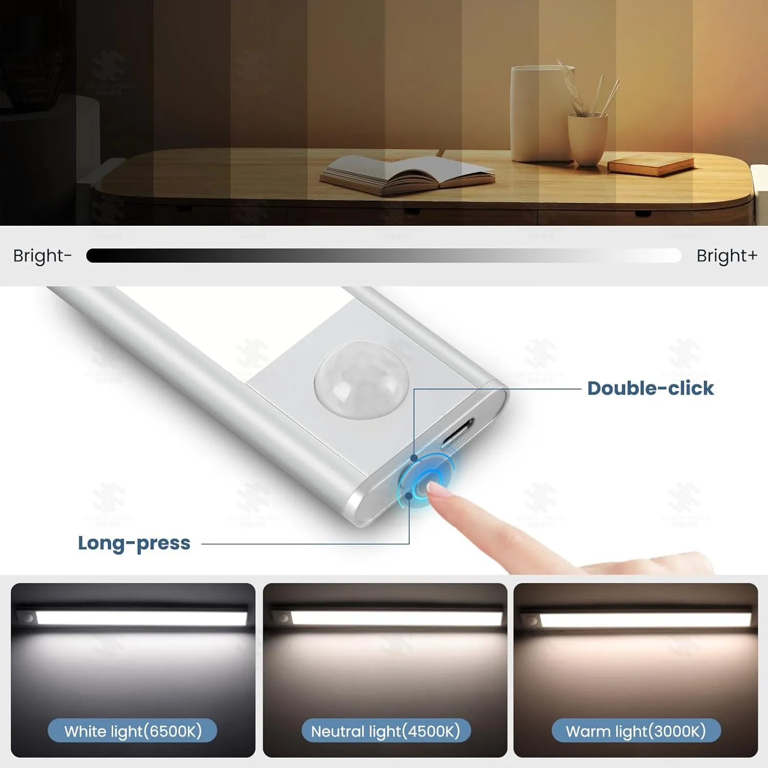 Motion Sensor Light Indoor,3000mAh Rechargeable Under Cabinet Lights,16 Inch Battery Operated Dimmable Counter Closet Light,72 LED 3 Color Temperatures Night Lighting Wireless for Kitchen(2Pack)
