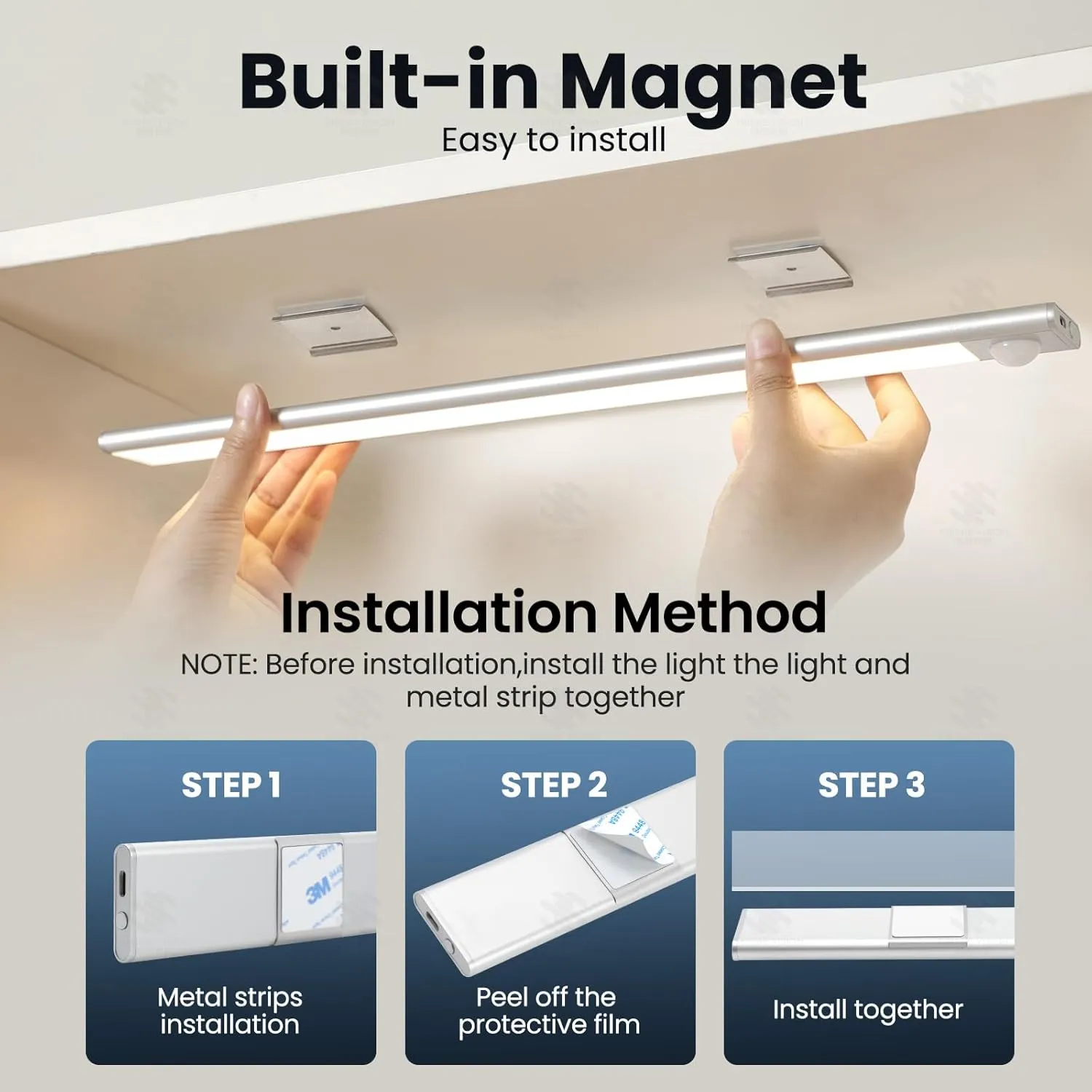 Motion Sensor Light Indoor,3000mAh Rechargeable Under Cabinet Lights,16 Inch Battery Operated Dimmable Counter Closet Light,72 LED 3 Color Temperatures Night Lighting Wireless for Kitchen(2Pack)