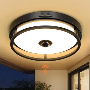 Motion Sensor Outdoor Ceiling Light, Flush Mount LED Ceiling Light Fixture, 12" Dusk to Dawn Porch Lights for Outdoor Ceiling, Black Ceiling Lamp for Entryway, Garage, Hallway
