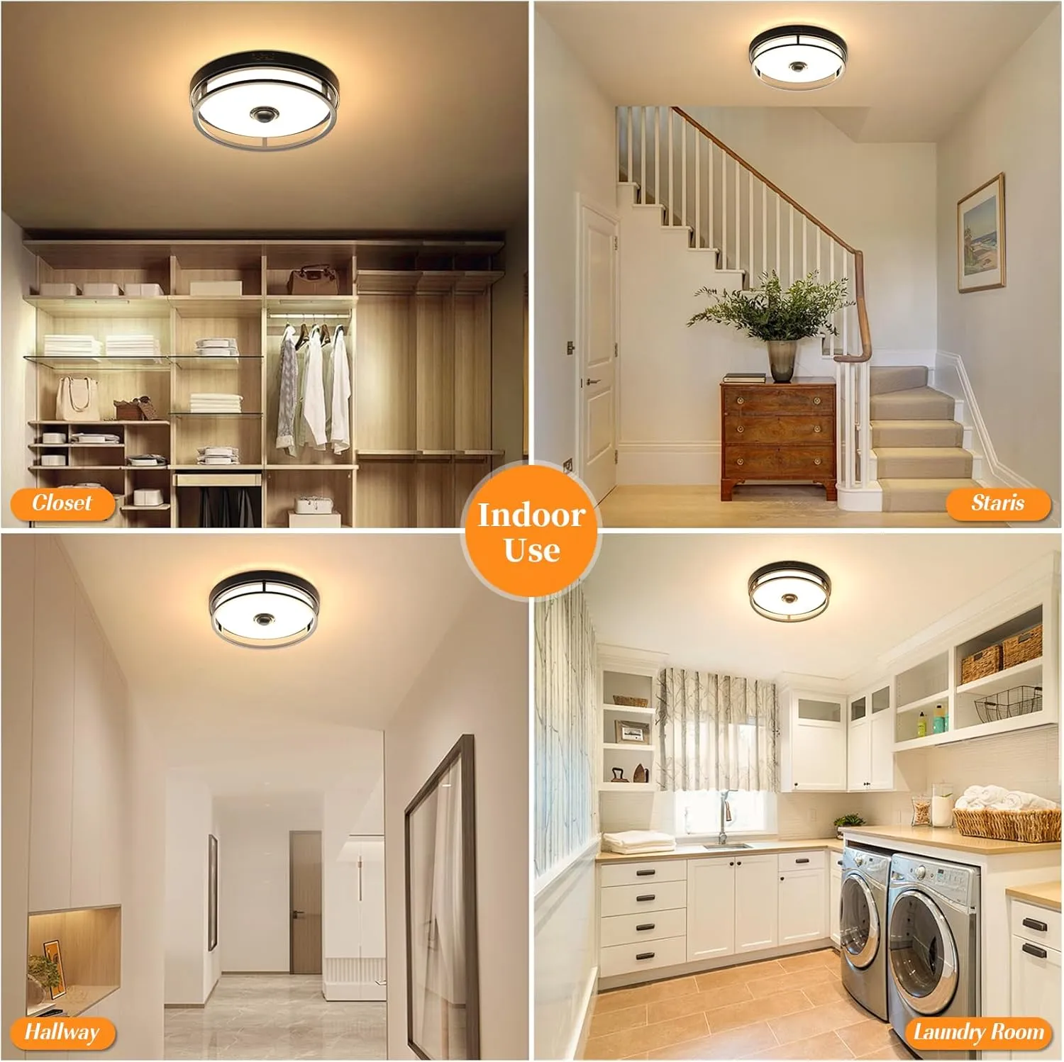 Motion Sensor Outdoor Ceiling Light, Flush Mount LED Ceiling Light Fixture, 12" Dusk to Dawn Porch Lights for Outdoor Ceiling, Black Ceiling Lamp for Entryway, Garage, Hallway