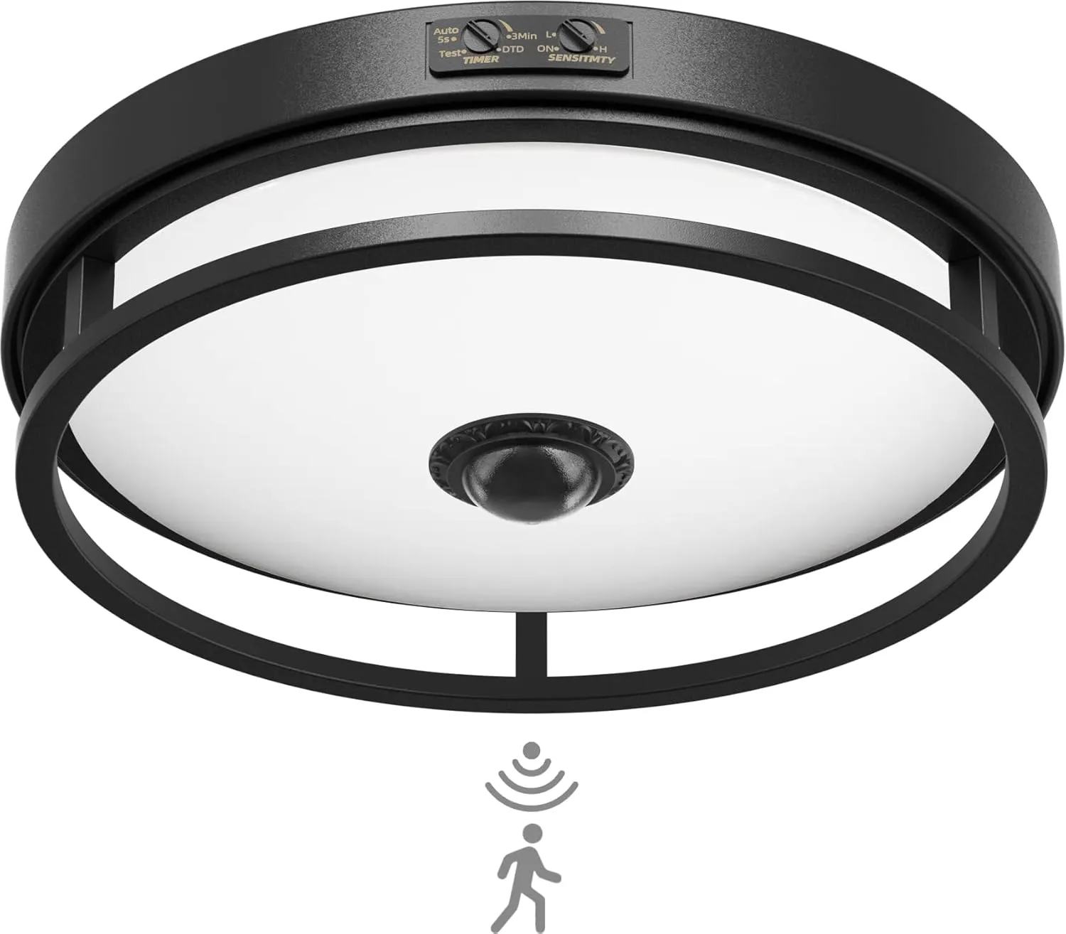Motion Sensor Outdoor Ceiling Light, Flush Mount LED Ceiling Light Fixture, 12" Dusk to Dawn Porch Lights for Outdoor Ceiling, Black Ceiling Lamp for Entryway, Garage, Hallway