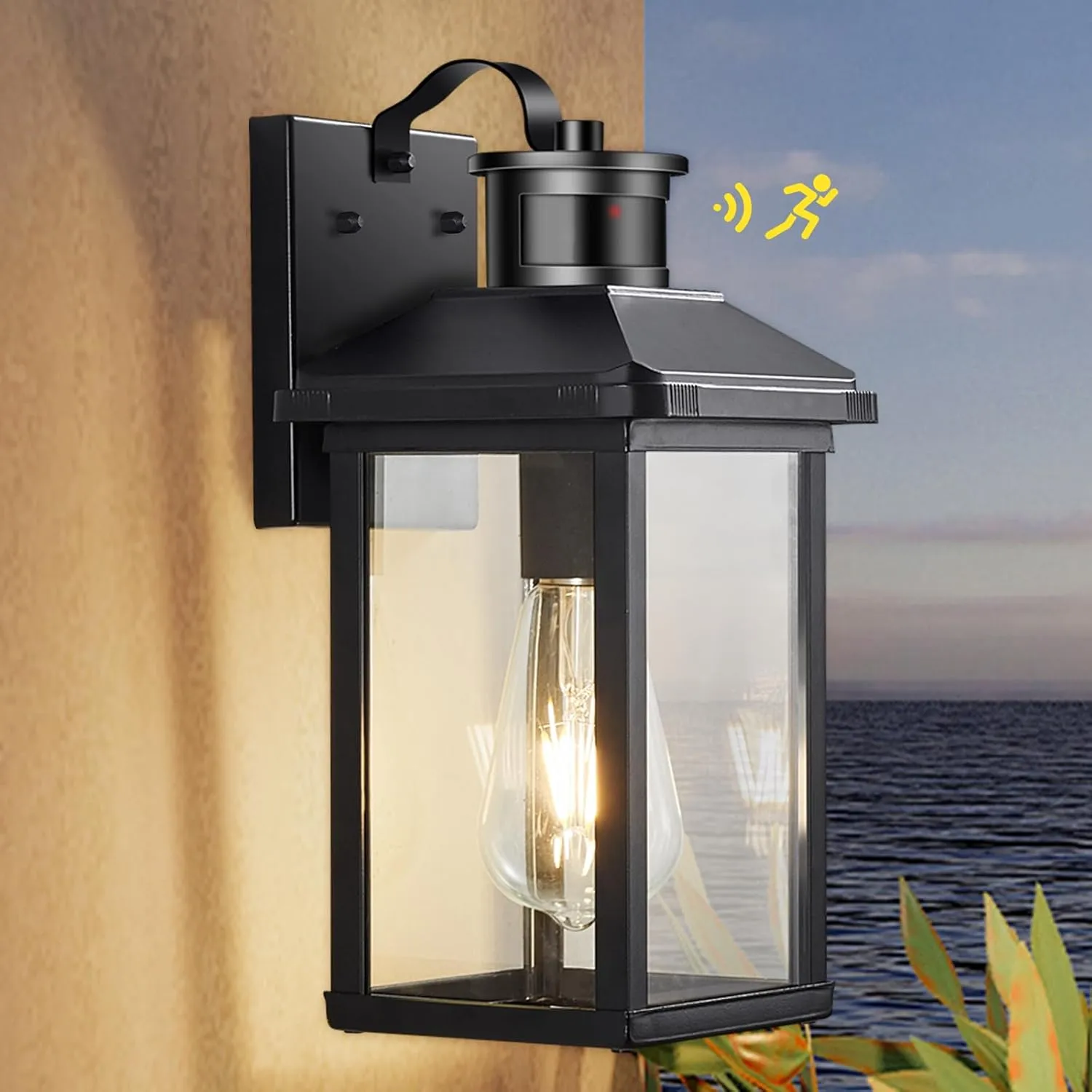 Motion Sensor Outdoor Lights Porch Light Dusk to Dawn Exterior Lighting Fixtures Black Outdoor House Lights Wall Mount for Garage Front Door,Waterproof,1 Pack