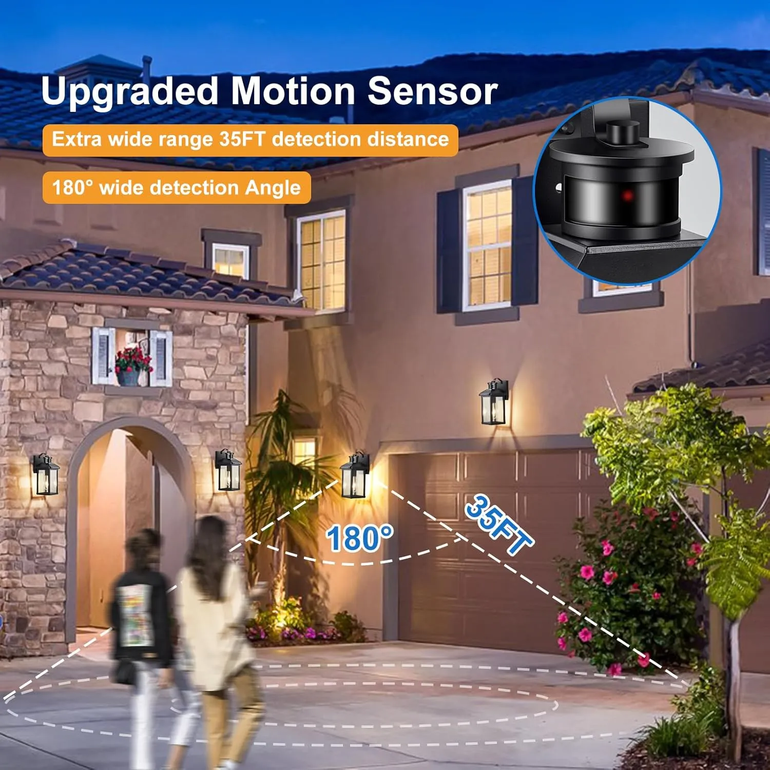 Motion Sensor Outdoor Lights Porch Light Dusk to Dawn Exterior Lighting Fixtures Black Outdoor House Lights Wall Mount for Garage Front Door,Waterproof,1 Pack