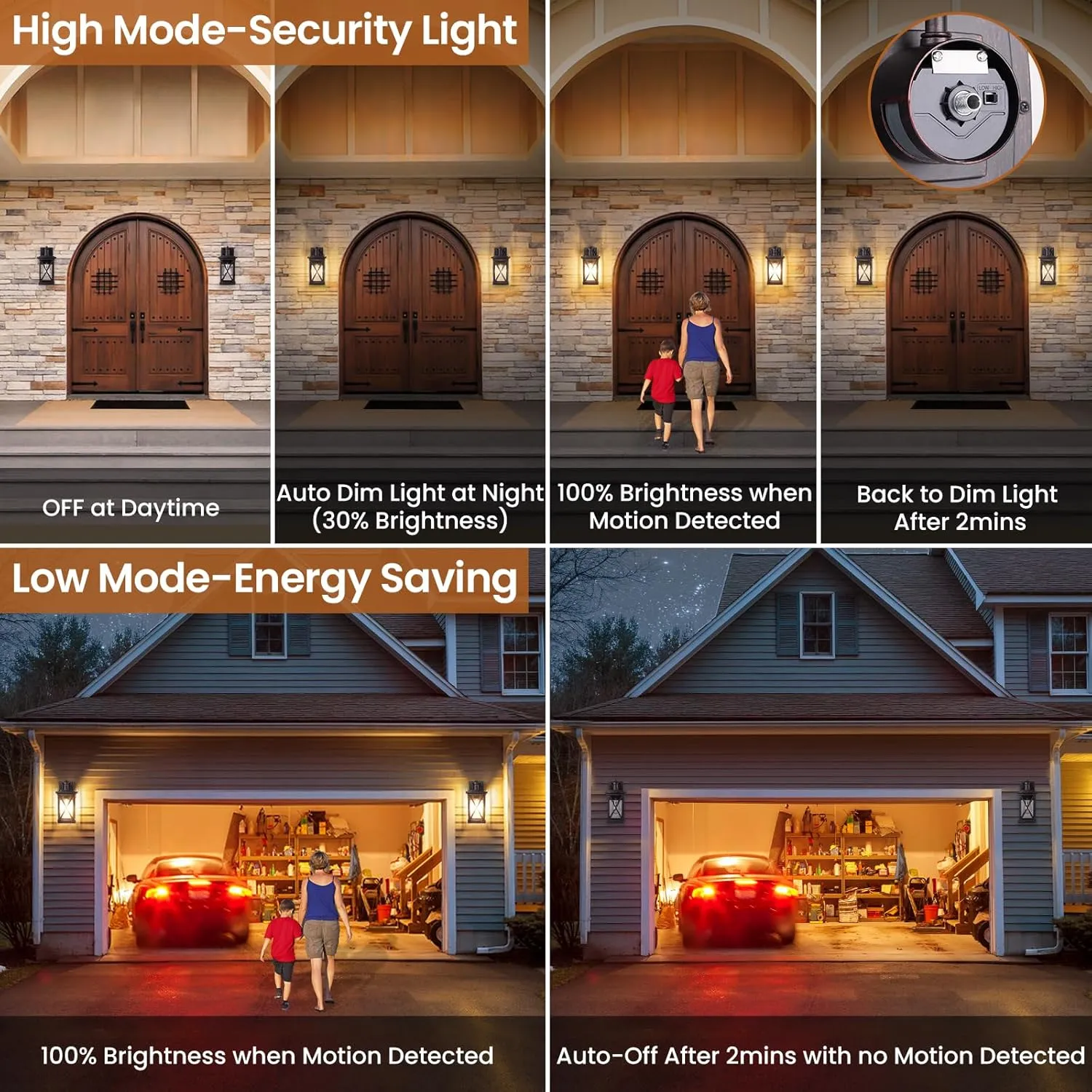 Motion Sensor Outdoor Lights Wall Mount, 2 Packs Brown Dusk to Dawn Waterproof Outside Wall Lights for House, 100% Anti-rust Aluminum Exterior Light Fixtures Wall Lanterns for Porch Garage Patio