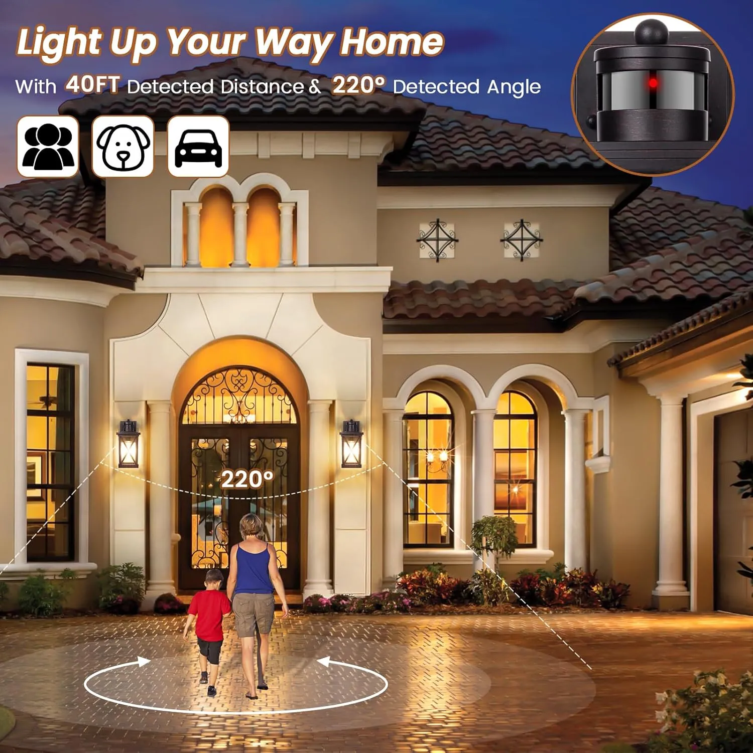 Motion Sensor Outdoor Lights Wall Mount, 2 Packs Brown Dusk to Dawn Waterproof Outside Wall Lights for House, 100% Anti-rust Aluminum Exterior Light Fixtures Wall Lanterns for Porch Garage Patio