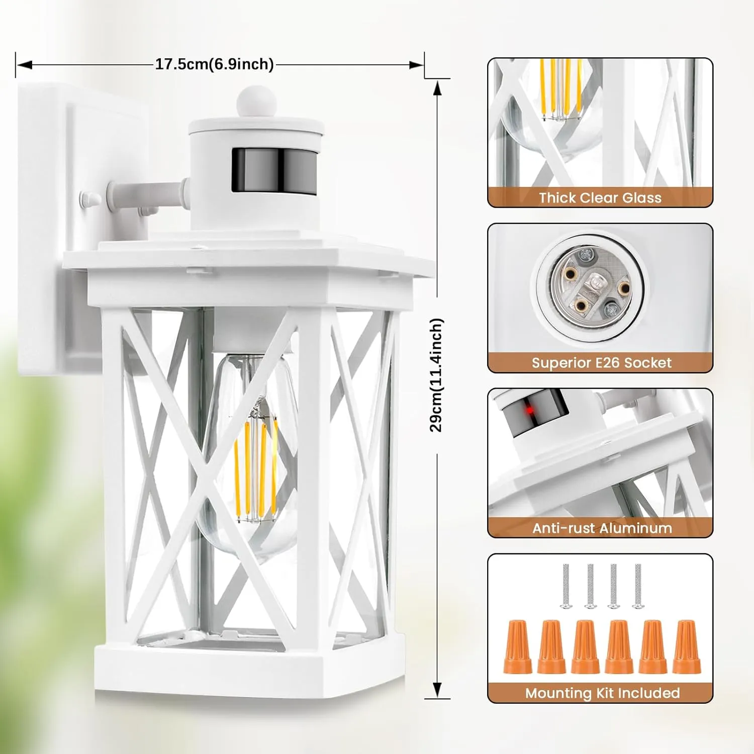 Motion Sensor Outdoor Lights Wall Mount, 2 Packs White Dusk to Dawn Waterproof Outside Wall Lights for House, 100% Anti-rust Aluminum Exterior Light Fixtures Wall Lanterns for Porch Garage Patio