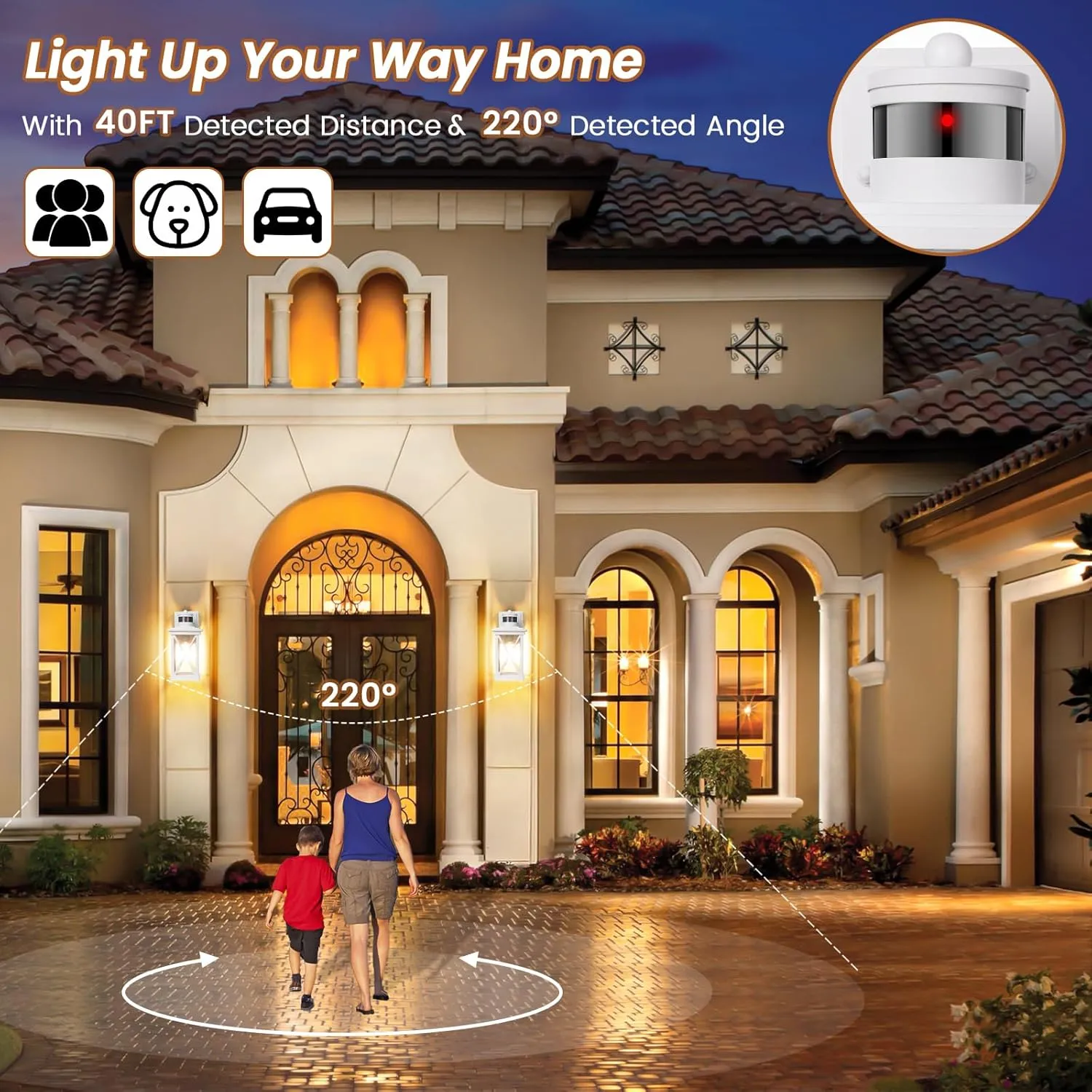Motion Sensor Outdoor Lights Wall Mount, 2 Packs White Dusk to Dawn Waterproof Outside Wall Lights for House, 100% Anti-rust Aluminum Exterior Light Fixtures Wall Lanterns for Porch Garage Patio