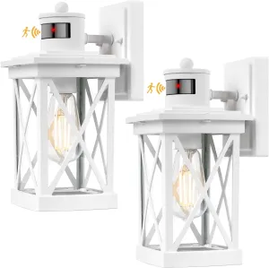 Motion Sensor Outdoor Lights Wall Mount, 2 Packs White Dusk to Dawn Waterproof Outside Wall Lights for House, 100% Anti-rust Aluminum Exterior Light Fixtures Wall Lanterns for Porch Garage Patio