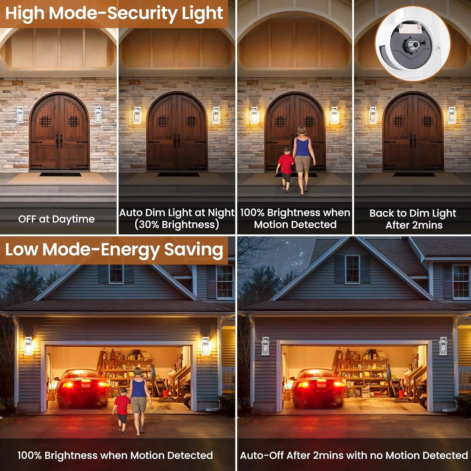 Motion Sensor Outdoor Lights Wall Mount, 2 Packs White Dusk to Dawn Waterproof Outside Wall Lights for House, 100% Anti-rust Aluminum Exterior Light Fixtures Wall Lanterns for Porch Garage Patio