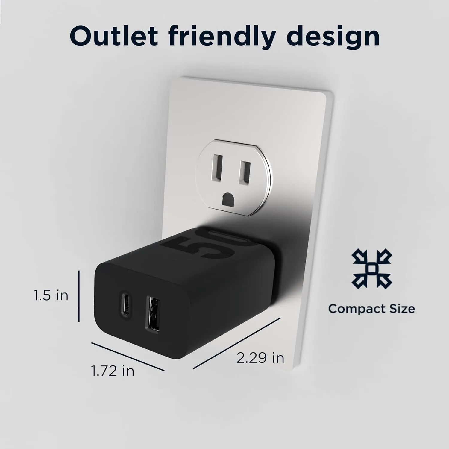 Motorola TurboPower Share 50W Charger- Dual Port USB-A and USB-C, Powerful USB-PD (Power Delivery) and QC3.0 outputs