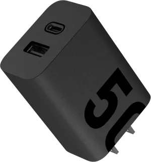 Motorola TurboPower Share 50W Charger- Dual Port USB-A and USB-C, Powerful USB-PD (Power Delivery) and QC3.0 outputs