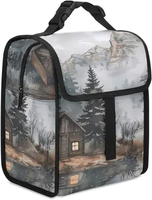 Mountain Hut by The Lake Insulated Lunch Cooler Bag Waterproof Lunch Box for Work Picnic Or Travel