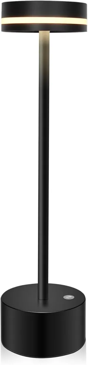 Mr. White Cordless Wireless Rechargeable Portable Touch Battery Operated Powered LED Small Top Side Table Lamp for Restaurant Kitchen Patio Dinner Dining (Black)