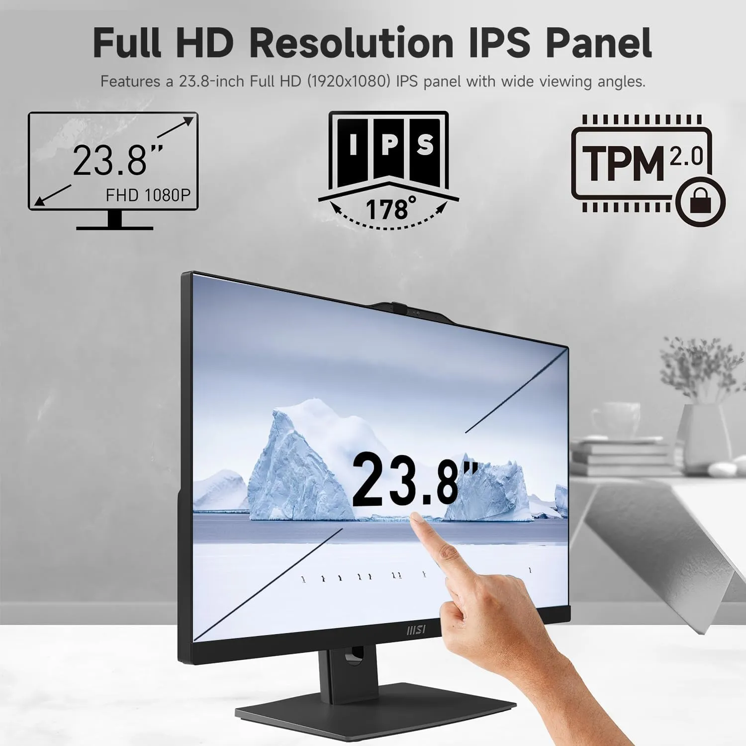MSI Pro Modern AIO Desktop, 23.8" FHD Touchscreen, 6 Cores Intel Core 3 100U, 16GB DDR5 RAM, 512GB SSD, Adjustable Height & Angle, IR Webcam, AI Engine, Win11 P, Bundle with ADATA 256GB Flash Drive