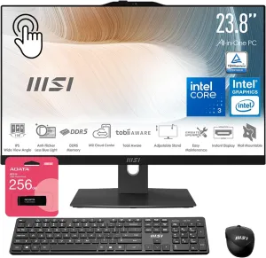MSI Pro Modern AIO Desktop, 23.8" FHD Touchscreen, 6 Cores Intel Core 3 100U, 16GB DDR5 RAM, 512GB SSD, Adjustable Height & Angle, IR Webcam, AI Engine, Win11 P, Bundle with ADATA 256GB Flash Drive