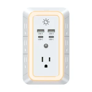Multi Plug Outlet, USB Wall Charger, Surge Protector, 7 Outlet Extender with 4 USB Charging Ports (2 USB C) 1680J Power Strips Outlets with Night Light, Wall Plug Adapter Spaced for Home Travel Office