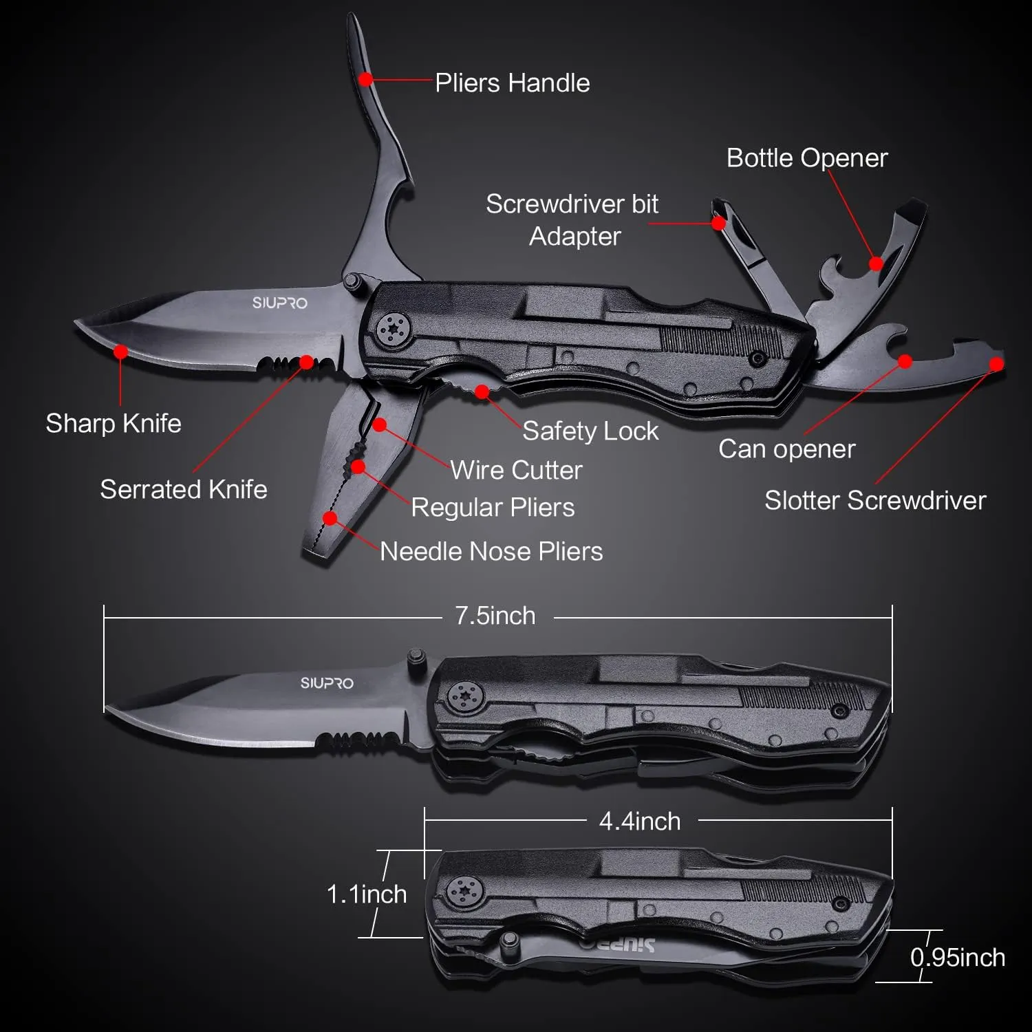 Multitool Pocket Knife for Men, Fathers Day Dad Gifts from Daughter, Son, Wife, Tactical Folding Multi Tool, Multipurpose Utility Plier Set, Camping, Survival