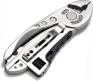 Multitool Wrench Adjustable Folding Wrench Pliers Wire Cutter Screwdriver Bits Portable Camping Pocket Multi Purpose Tool Survival Emergency Gear Assembly Stainless Steel for Outdoor Hunting Hiking