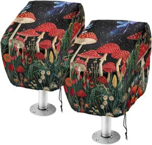 Mushroom Dragonfly Boat Folding Seat Cover Silver-Plated Polyester Weather Resistant Material Captain's Chair Cover Full Length Protection for Your Boat Seat Cover