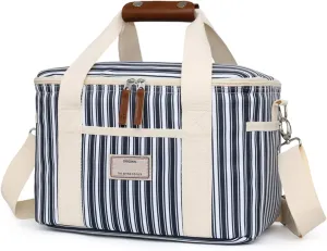 Nanxson 15L/29L Extra Large Insulated Lunch Bag for Women Adult Reusable Leakproof Picnic Lunch Box Freezable Cooler Tote Bag (15L,A-Navy Stripe)