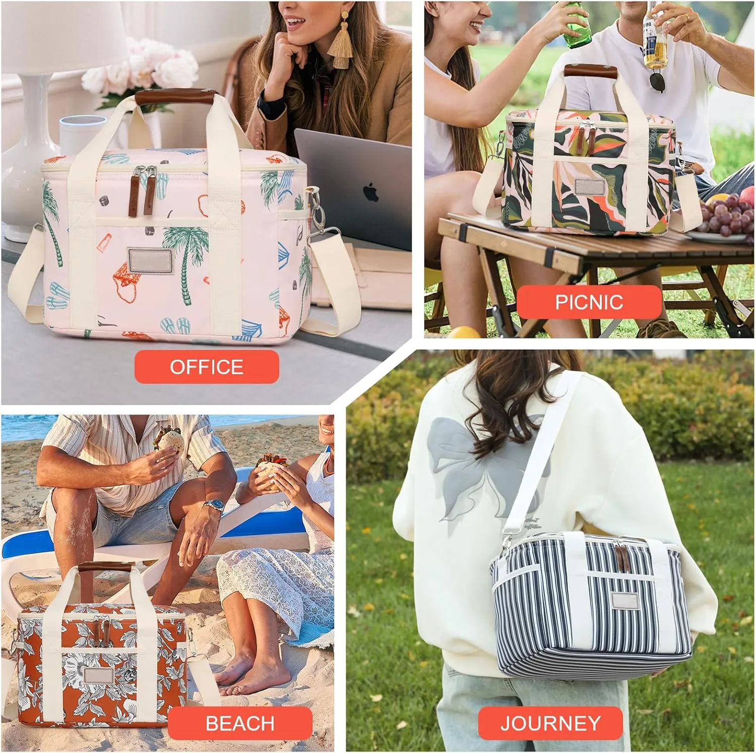 Nanxson 15L/29L Extra Large Insulated Lunch Bag for Women Adult Reusable Leakproof Picnic Lunch Box Freezable Cooler Tote Bag (15L,A-Navy Stripe)