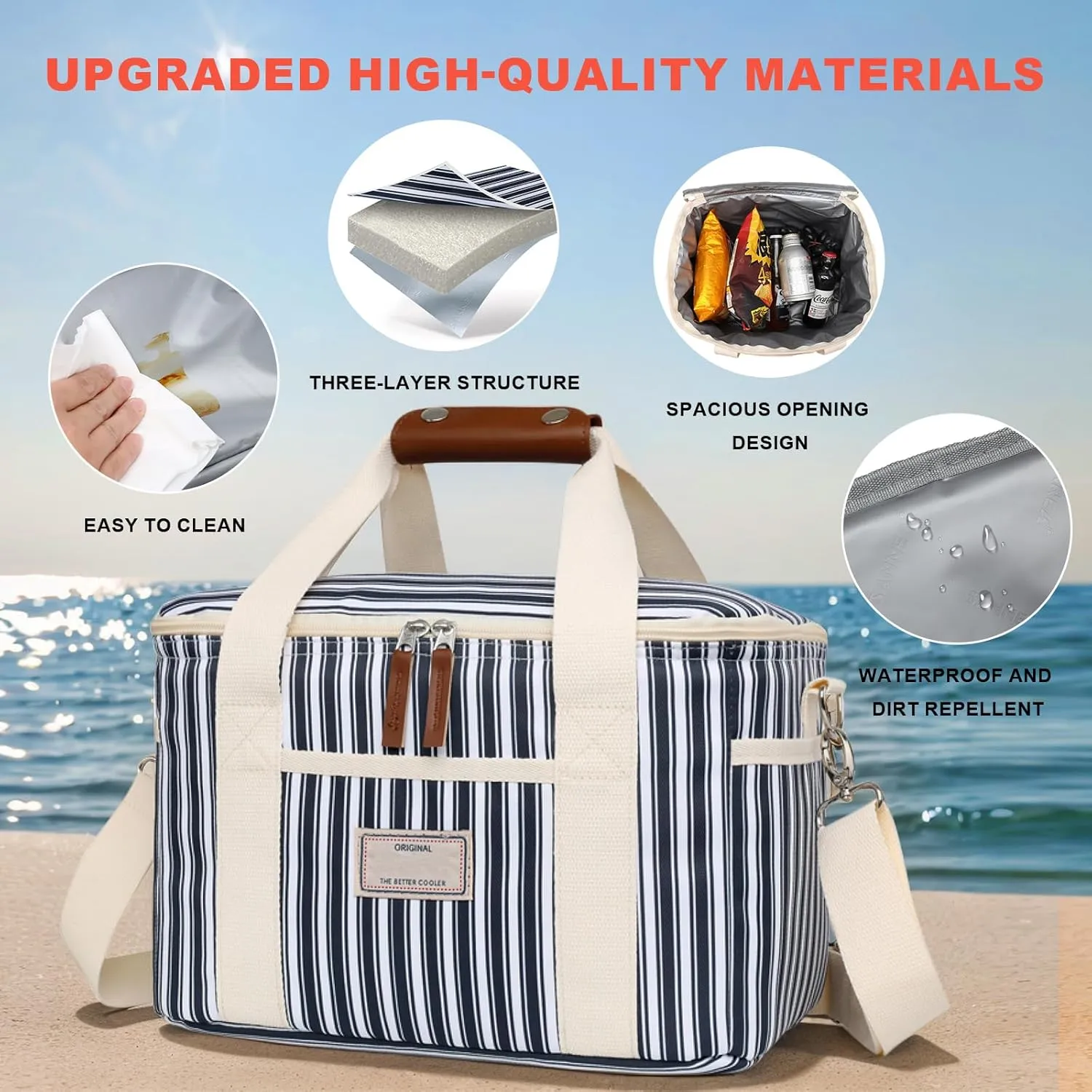 Nanxson 15L/29L Extra Large Insulated Lunch Bag for Women Adult Reusable Leakproof Picnic Lunch Box Freezable Cooler Tote Bag (15L,A-Navy Stripe)