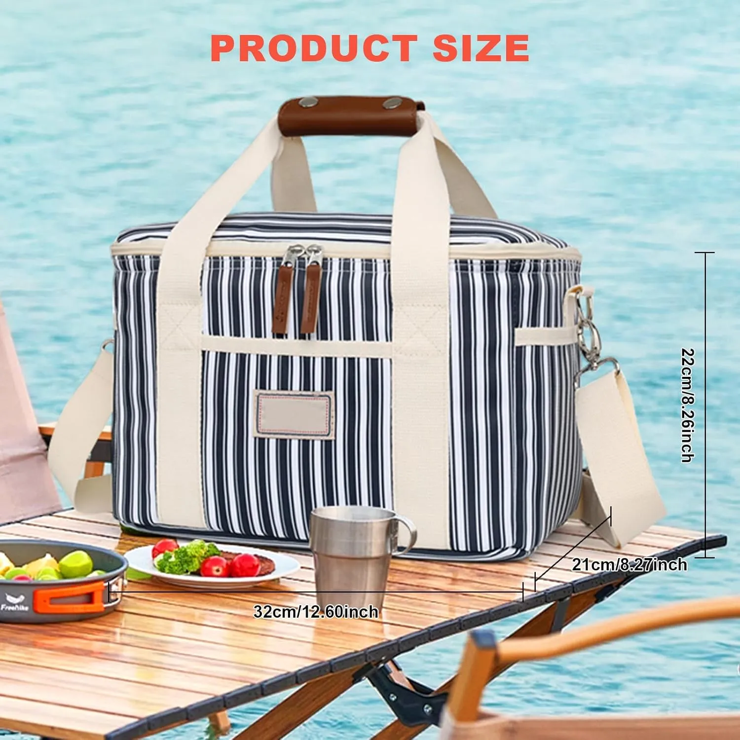 Nanxson 15L/29L Extra Large Insulated Lunch Bag for Women Adult Reusable Leakproof Picnic Lunch Box Freezable Cooler Tote Bag (15L,A-Navy Stripe)